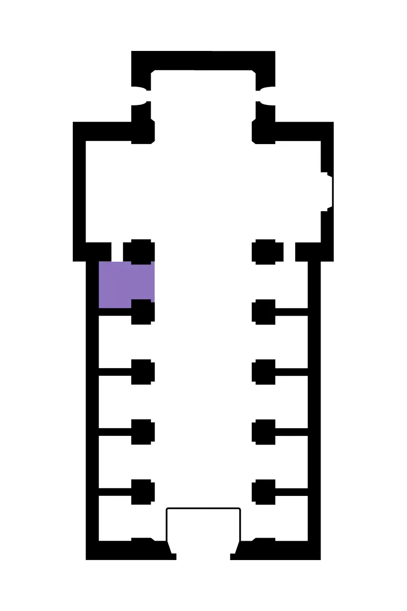 Ubicación de la capilla de Nuestro Padre Jesús del Consuelo, en el lado del evangelio. Plano: El Sanluquilla.