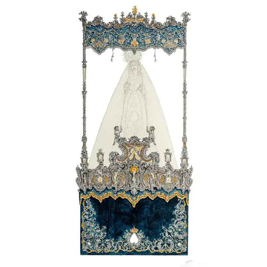 Proyecto global de palio para la Virgen del Mayor Dolor de Sanlúcar. Vista frontal. Alesco diseños.