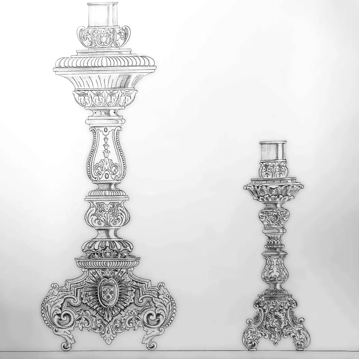 Proyecto global de palio para la Virgen del Mayor Dolor de Sanlúcar. Piezas de la candelería. Alesco diseños.