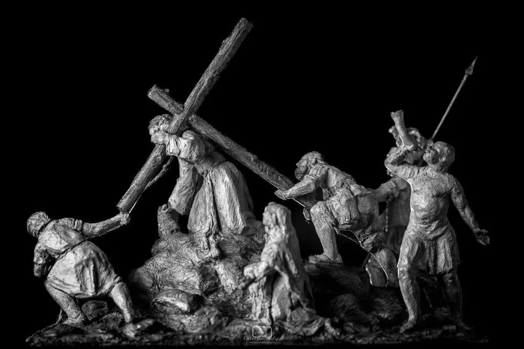 Boceto del misterio de la Tercera Caída de Sanlúcar de Barrameda. Foto: José Jiménez (extraída de las redes sociales de la Hermandad de la Tercera Caída).