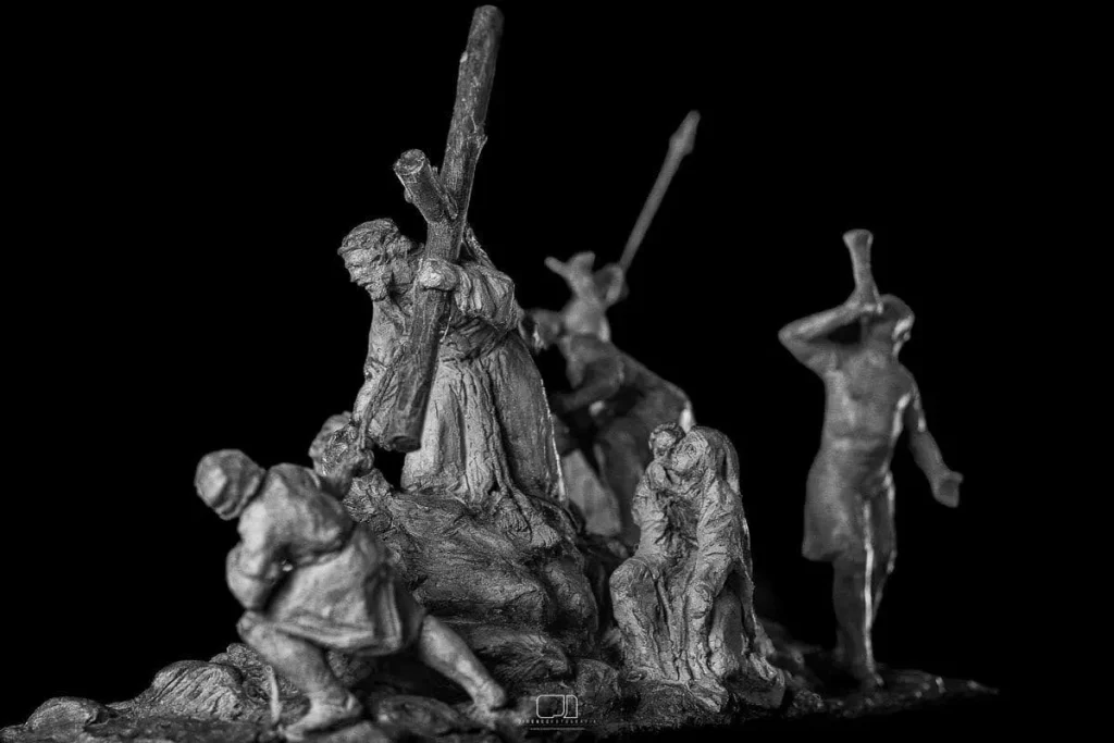 Boceto del misterio de la Tercera Caída de Sanlúcar de Barrameda. Foto: José Jiménez (extraída de las redes sociales de la Hermandad de la Tercera Caída).
