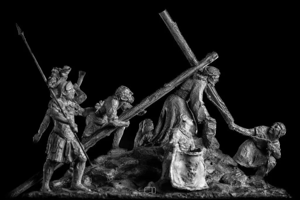 Boceto del misterio de la Tercera Caída de Sanlúcar de Barrameda. Foto: José Jiménez (extraída de las redes sociales de la Hermandad de la Tercera Caída).