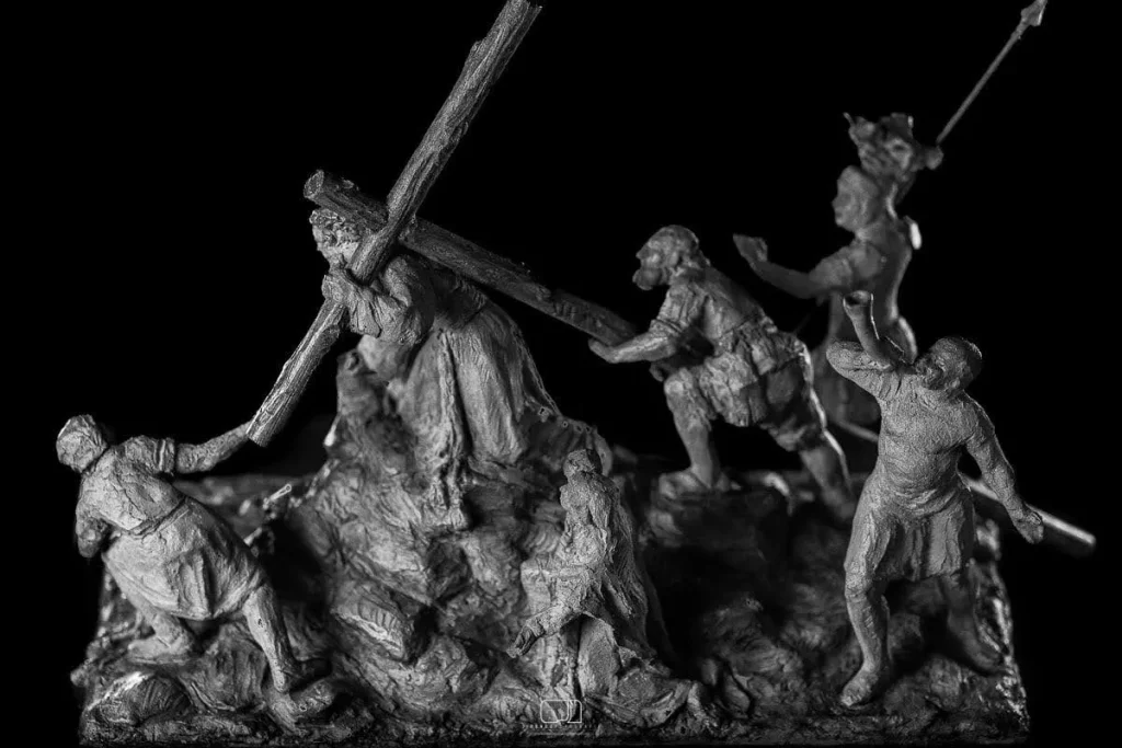 Boceto del misterio de la Tercera Caída de Sanlúcar de Barrameda. Foto: José Jiménez (extraída de las redes sociales de la Hermandad de la Tercera Caída).