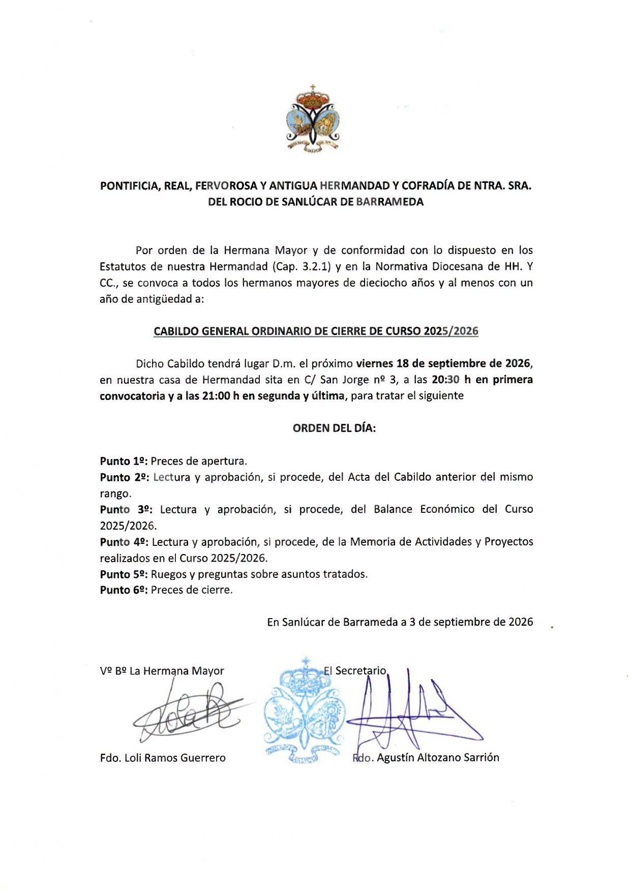 Cabildo de cierre de curso de la Hermandad del Rocío